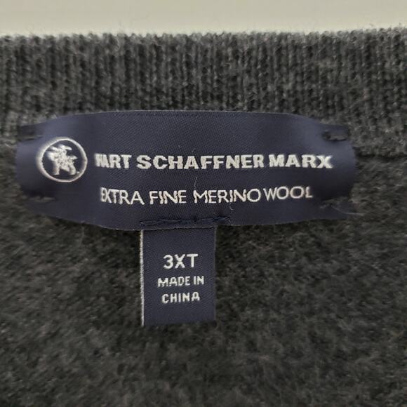 Hart Schaffner Marx Extra Fine Merino Wool Sweater Vest 3XT Tall V-Neck Gray - Picture 11 of 12